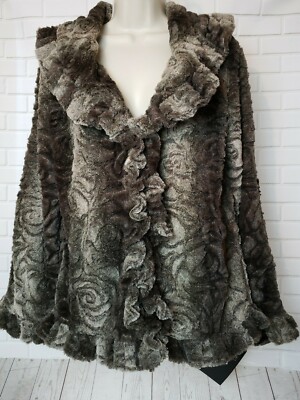 Damselle New York Faux Fur Ruffled Pewter & Gray Jacket Wrap Size