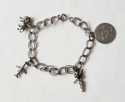 Vintage Sterling Silver Walt Disney Tinkerbell Bracelet Charm Sagittarius  Lion