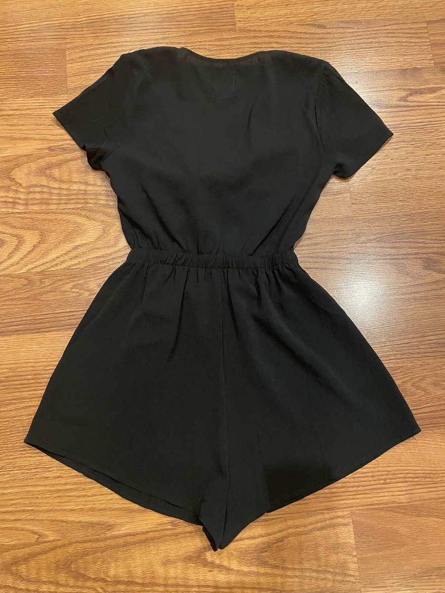 Princess Polly Ragnar Black Tie Front Short Sleeve Cutout Romper Shorts Size 4 View 2