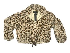 VICTORIA'S SECRET PINK KNOW ONE CARES LEOPARD PRINT FAUX FUR SEMI CROPPED JACKET