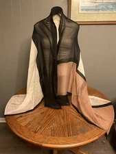 UNBRANDED White Pink Black LONG SHAWL NECK SCARF WRAP MULI-STYLE 100% SILK