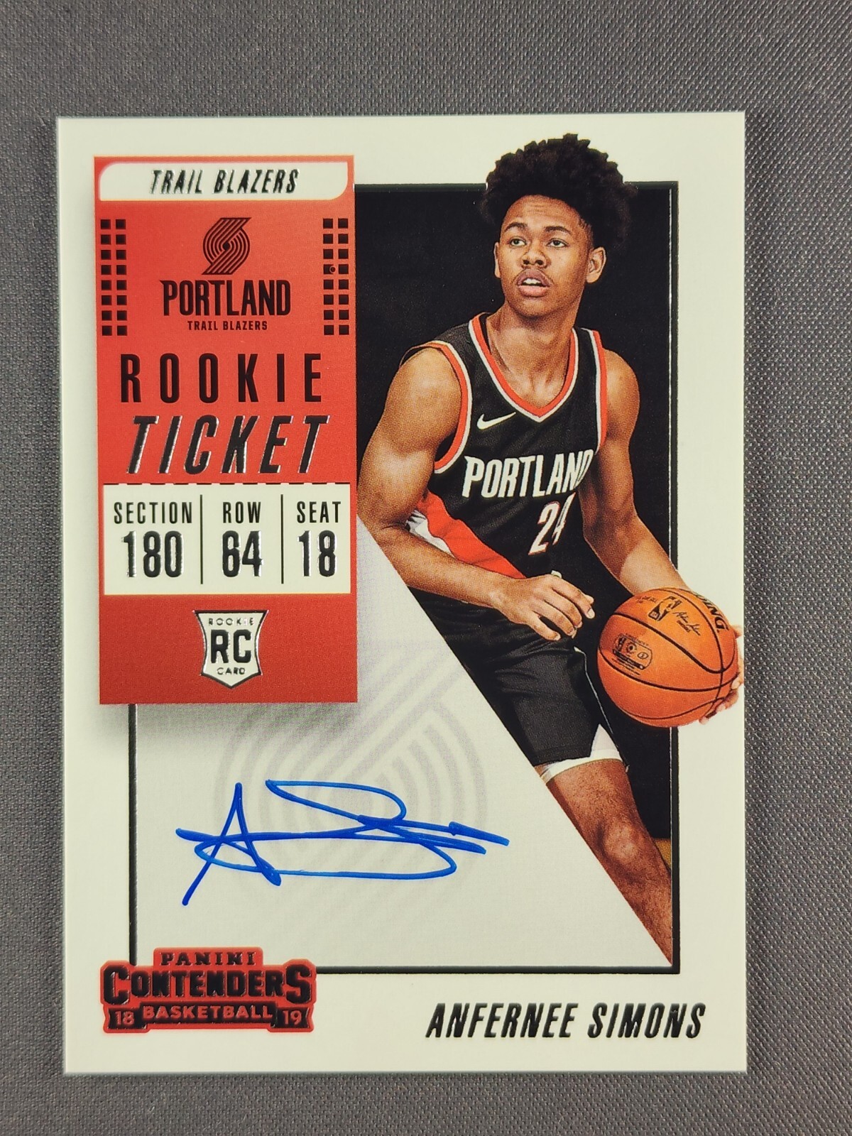 2018-19 Panini Contenders #111 Anfernee Simons Rookie Ticket Auto On Card RC