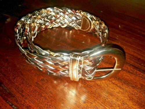 Fossil Brown Leather Wide Belt Studs Tooled Women display picture 1