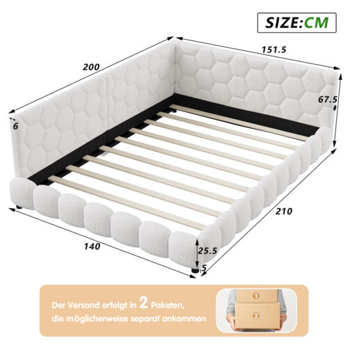 Tagesbett 2in1 Schlafsofa Polsterbett 140x200 Bettgestell mit Lattenrost LED&USB - Bild 4 von 11