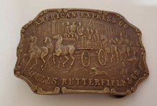 American Express Co Wells Butterfield  Co Vintage Brass Belt Buckle Wagon Horse