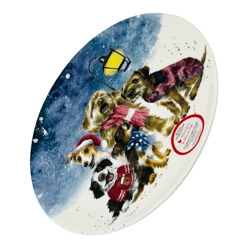 Royal Worcester O Holy Night Bone China Footed Cake Plate 5 Singing Dogs Holiday - Picture 9 of 20