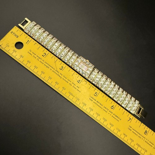 Vintage Geneva Platinum No:1267 Bling Rhinestone Crystal Wristwatch Watch Gold - Picture 15 of 20