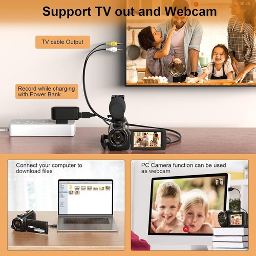 Video Camera Camcorder for Youtube Digital Vlogging Camera Fhd 1080P 30Fps 24Mp - Picture 3 of 7