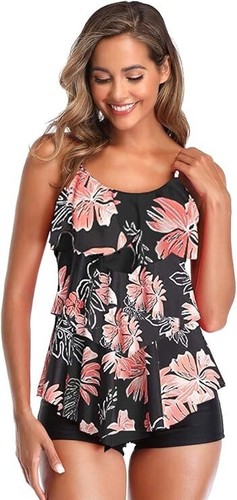 Damen Tankini Volants Badeanzug mit Badeshorts Zwei Teilig Bademode 1625KP - Bild 6 von 6