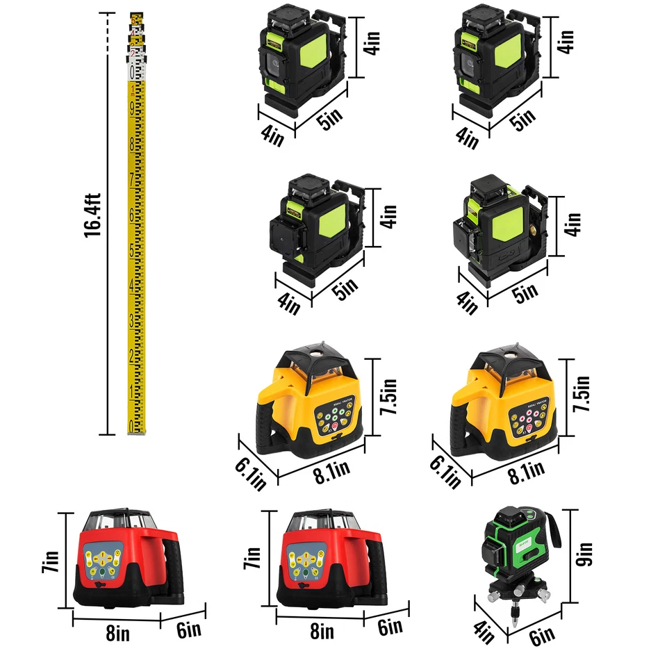 VEVOR Livella Laser Verde/Rosso Rotante 25/30/45/150/500M +Treppiede Righello - Immagine 2 di 2