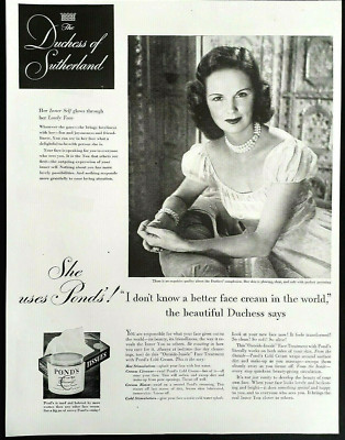 Ponds Cold Cream ad vintage 1948 Duchess of Sutherland original advertisement