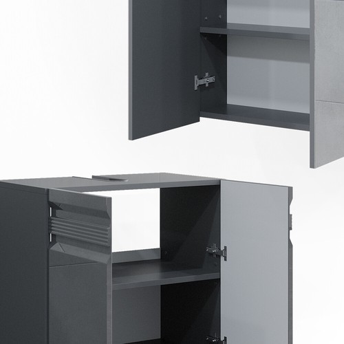 Badmöbelset Spiegelschrank Unterschrank Hoch Freddy anthrazit hochglanz Vicco - Bild 79 von 89