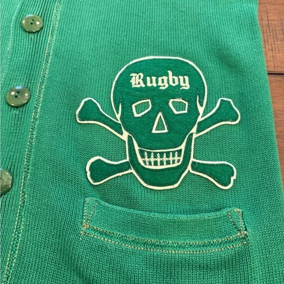 Suéter de Rugby Ralph Lauren De Colección Para Hombres Cárdigan Verde Mediano Calavera Preppy Raro Foto 3 de 4