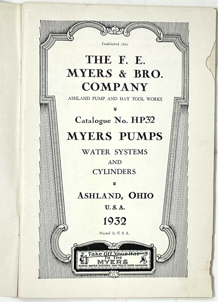 F E Myers &amp; Bros Co Ashland Ohio Pumps Vintage Catalog 1932 | eBay