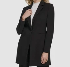 Calvin Klein Women's Black Solid One-Button X-Fit Topper Blazer Jacket Size 0