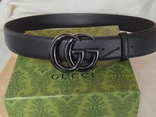 Authentic Unisex All Black Leather Gucci Belt Size 95cm 32-34