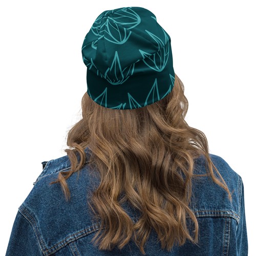Gorro Eco-Chic estampado integral con patrón floral verde | Moda sostenible - Imagen 3 de 13