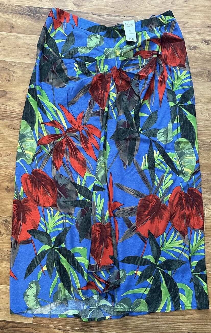 ladies size 12 lightweight blue floral gatherd front midi skirt bnwt rrp £18