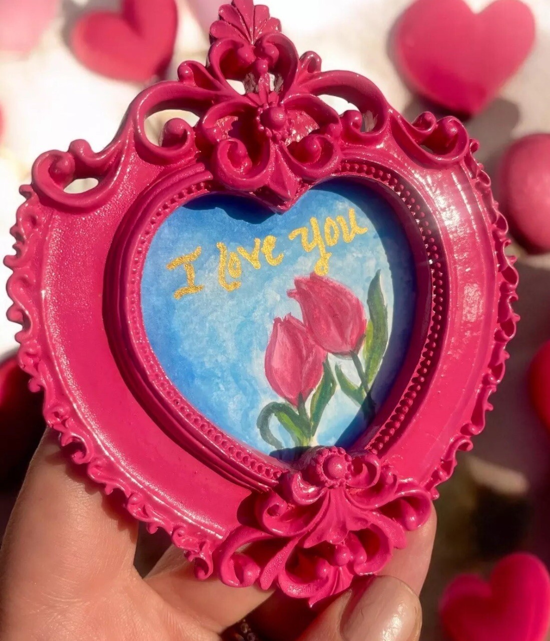 Original "I Love You" mini watercolor painting, personalize Valentine's Day Gift