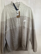 WEATHERPROOF TAN/CREAM CABLE KNITTED 1/4 BUTTON SWEATER XXL 100 ACRYLIC New