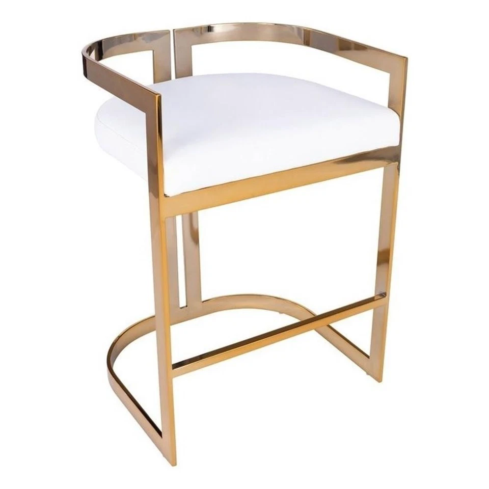 Beaumont Lane Metropolitan Living 25'' Modern Metal Counter Stool in Gold/White - Image 2 of 4