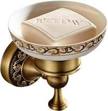 Seifenschale antik Messing Keramik Retro Wandmontage Vintage 