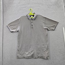 VINTAGE Woolrich Men Polo L Gray Check Button Short Sleeve