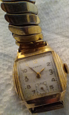 Benrus Rectangle Gold Plated Men's Wristwatch White Dial Expansion Band