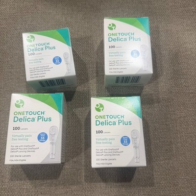 400 One Touch Delica Plus Extra Fine 33 Gauge Lancets 4 Boxes of 100 Exp 28-30