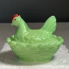 Vintage Westmoreland Hen On Nest Mini Salt Cellar Jadeite Green Color Milk Glass