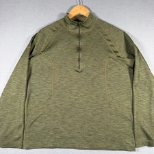 REI Mens Large Quarter Zip Pullover Olive Green Grid Fleece Made in USA 12060