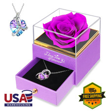 Preserved Flowers Gift for Women Single Rose Purple with Necklace Romantic