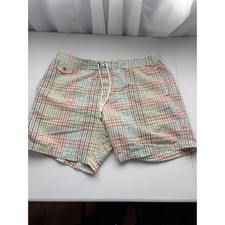 Tailor Vintage Mens Plaid Seersucker Swim Trunks Multicolor Mesh Lined Shorts L