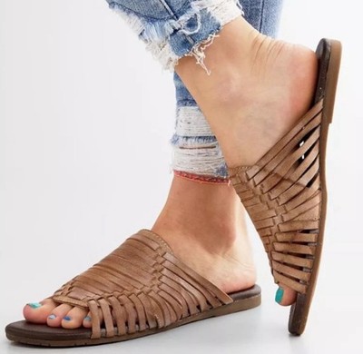 Roan by Bed Stu Marilee Womens Brown Slip On Woven Slide Sandals Sz 9  AA16