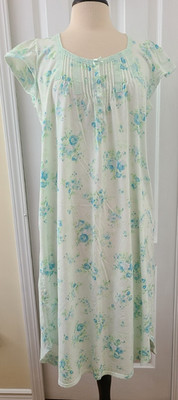 Miss Elaine Women's M Lime Green White Lace Trim Nightgown Sleepwear