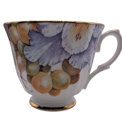 Vintage Royal Kingston Teacup Footed Floral Leaves Grapes Hand Painted England