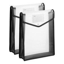 2 Plastic Folders A4 with Snap Closure, Black, Vertical for Office