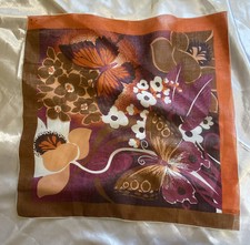 Nasharr Fr res Earth Tone Butterfly Flower Print Cotton Scarf 20.5" Square