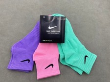 3 Pairs Nike Everyday Lightweight Ankle Socks Women Size L Green-Pink-Purple