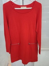 Michael Kors Black Tunic Sweater Dress L Long Sleeve Silver Zip Pocket Knit, M/L