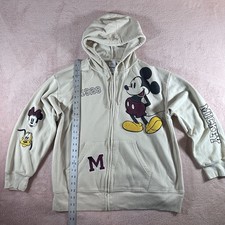 Disney Mickey Mouse Friends Beige Full Zip Hoodie Large Embroidered Unisex Top