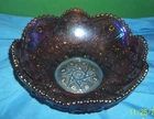 Imperial Carnival Glass Sawtooth 9.75" Bowl Hobstar & Arches, Label Amethyst