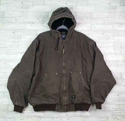 Vintage Men's Walls Workwear Jacket Canvas Hooded Bomber Fleece Lined Coat 2XL video thumbnail