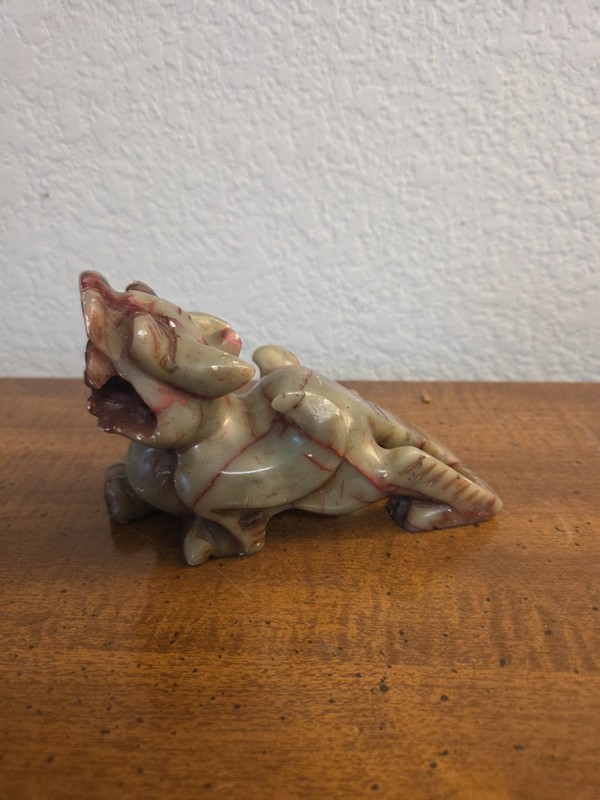 Vintage Green and Red Xiu Jade Jadeite 5.5" Carved Dragon