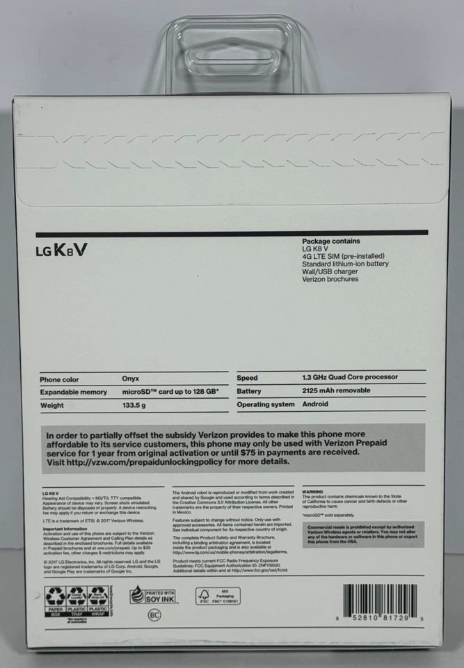Verizon LG K8V 16 GB VS500PP Prepaid Smart Phone NO Annual Contract NEW / SEALED - Image 2 of 4