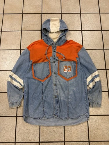 Vintage Gino Venucci 999 Denim Hoodie Shacket Sz XL Hip-Hop Pocket Embroidery - product listing photo