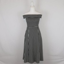 Banana Republic Women's Size 2 Black White Stripe Off The Shoulder Midi Dress