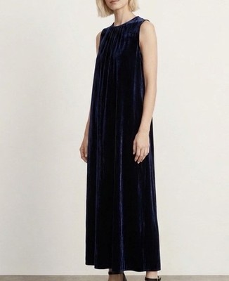 Eileen Fisher the System Velvet Round Neck Dress in Navy Blue Ink NWT Size XL