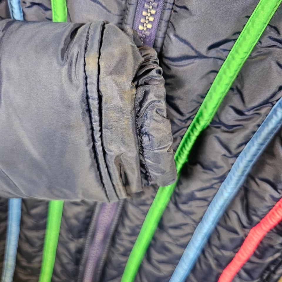 复古复古头羽绒滑雪夹克外套彩虹条纹 80 年代女式 XXS 儿童大号 — 第 2/4 张图片