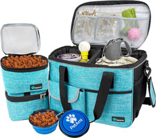 Dog Travel Bag with Food Container Bowls - Sea Blue Medium